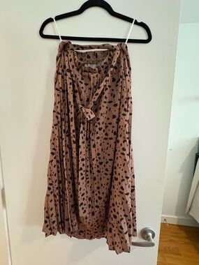 Pleated Cheetah Midi Skirt - Brown/Black